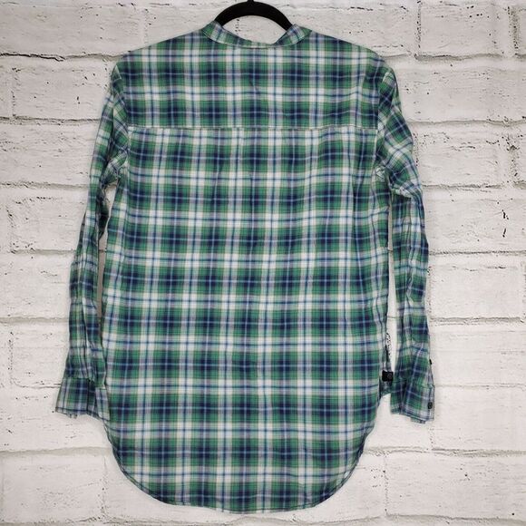 Treasure & Bond 1/2 Button Long Sleeve Plaid Shirt Green Womens Small Cotton - Picture 2 of 10